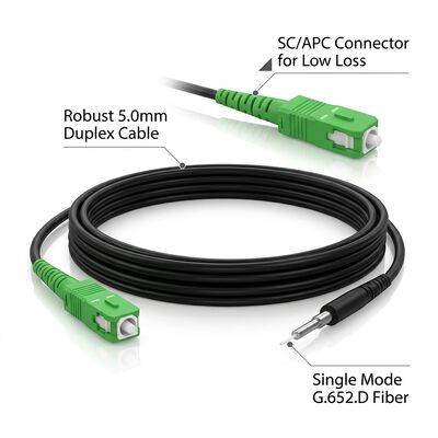 Simplex SC/APC Single Mode Fiber Optic Patch Cord G657A2 OS2 9/125um 5.0mm FTTH Cable Interior